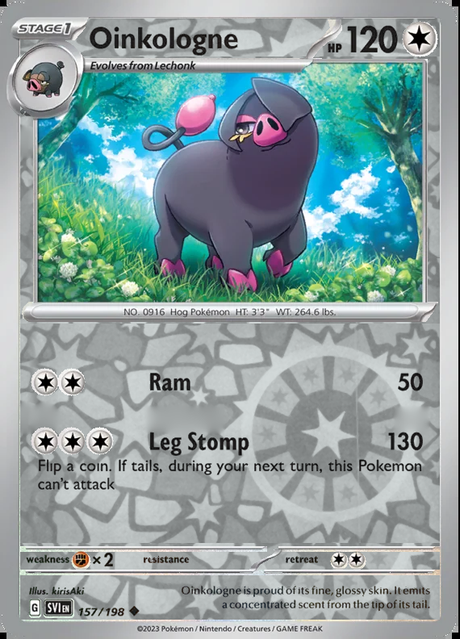 Oinkologne 157/198, Scarlet & Violet Base, Reverse Holo, representative matte composite