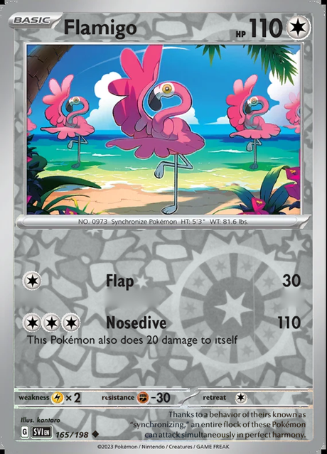 Flamigo 165/198, Scarlet & Violet Base, Reverse Holo, representative matte composite