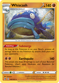 Whiscash - Rebel Clash 100/192 Pokémon card