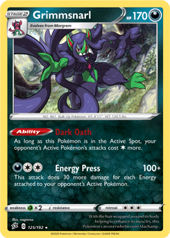 Grimmsnarl - Rebel Clash 125/192 Pokémon card