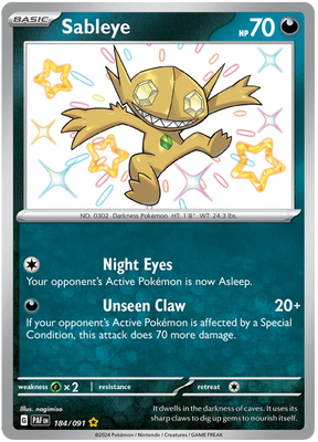 Sableye Paldean Fates Pokemon Card Single 184/091