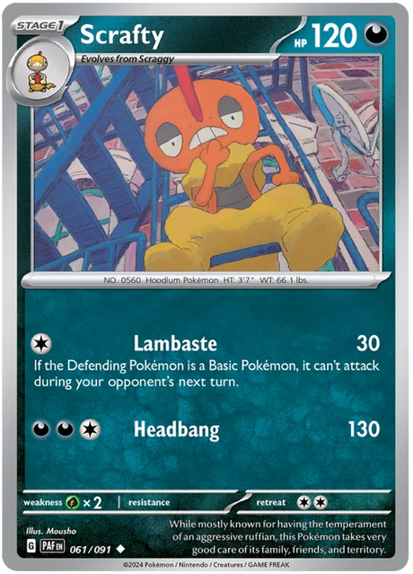 Scrafty Paldean Fates Pokemon Card Single 061/091