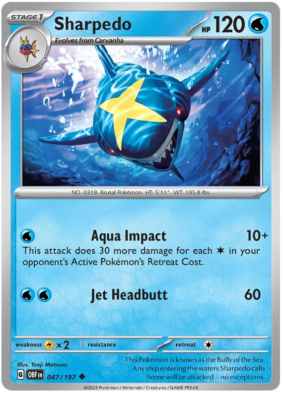Sharpedo Obsidian Flames Single Pokemon Card