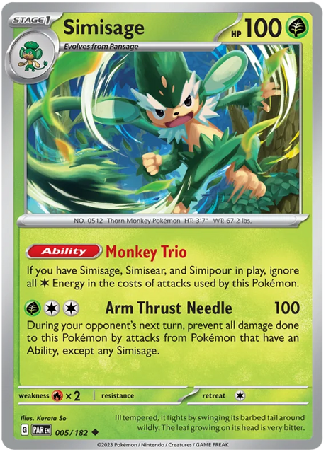 Simisage Paradox Rift Single Pokemon Card 005/182