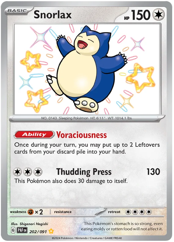 Snorlax Paldean Fates Pokemon Card Single 202/091