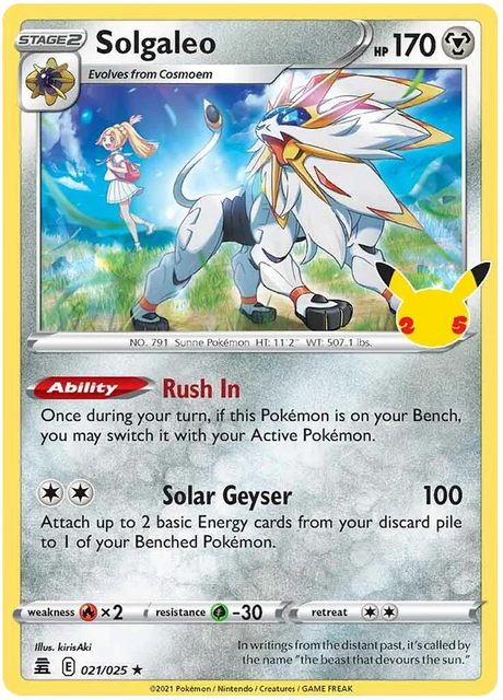 Solgaleo Celebrations Classic Collection Pokemon Card Single 021/025