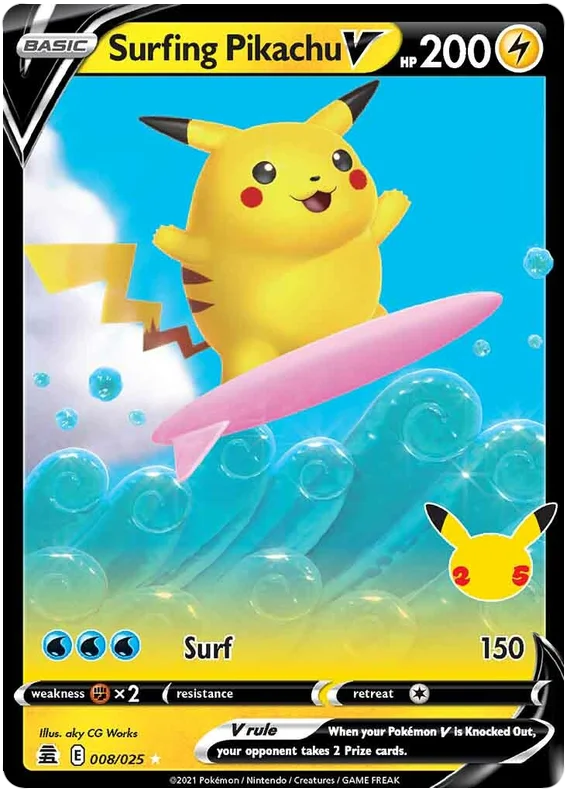 Surfing Pikachu V Celebrations Pokemon Card Single 008/025