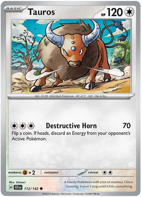 Tauros Stellar Crown Pokemon Single Card 112/142