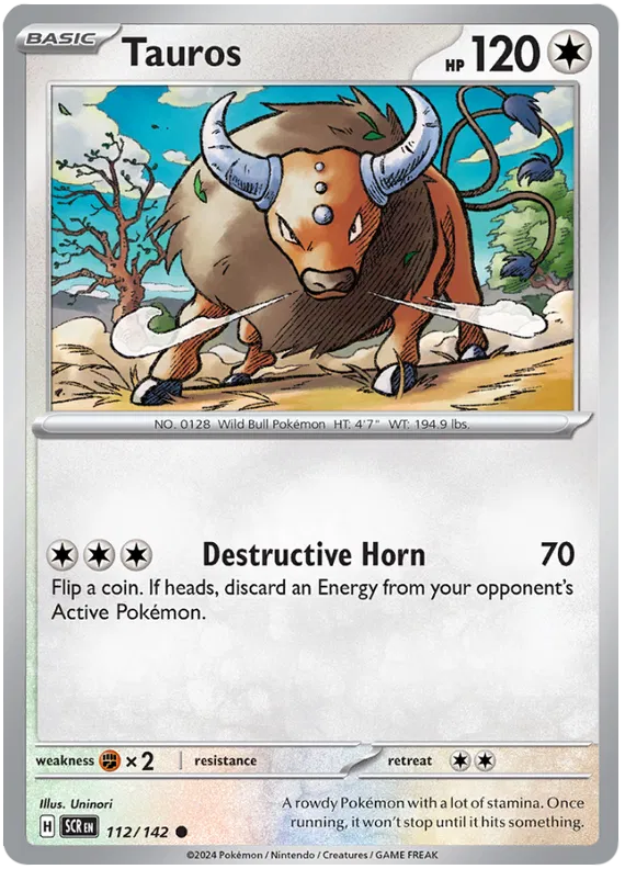 Tauros Stellar Crown Pokemon Single Card 112/142