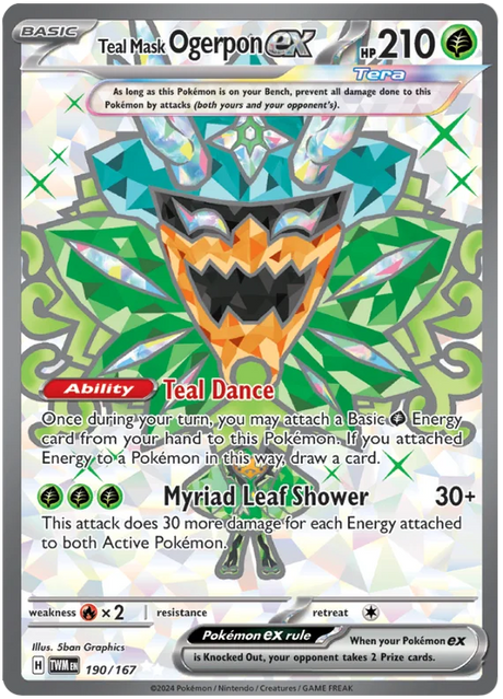Teal Mask Ogerpon ex (Full Art Rare) Twilight Masquerade Pokemon Single 190/167