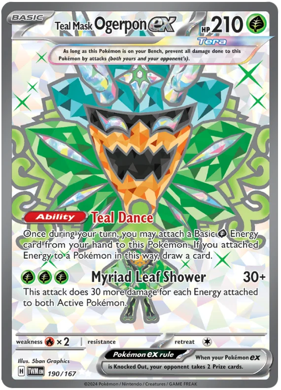 Teal Mask Ogerpon ex (Full Art Rare) Twilight Masquerade Pokemon Single 190/167