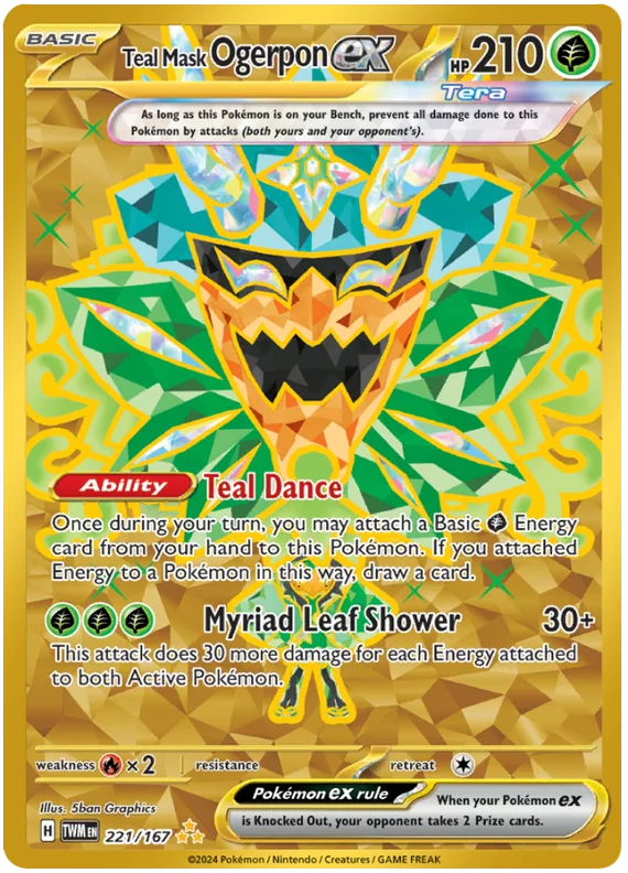 Teal Mask Ogerpon ex (Gold) Twilight Masquerade Pokemon Single 221/167
