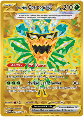 Teal Mask Ogerpon ex (Gold) Twilight Masquerade Pokemon Single 221/167