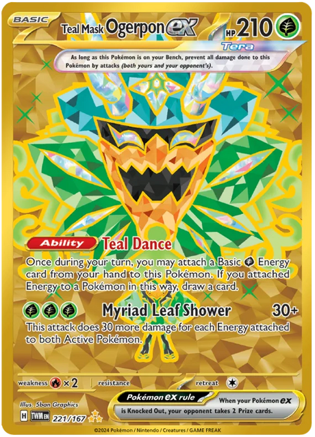 Teal Mask Ogerpon ex (Gold) Twilight Masquerade Pokemon Single 221/167
