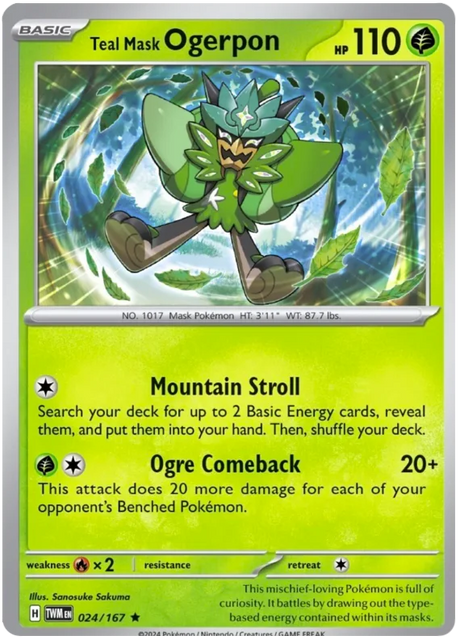 Teal Mask Ogerpon Twilight Masquerade Pokemon Single 024/167
