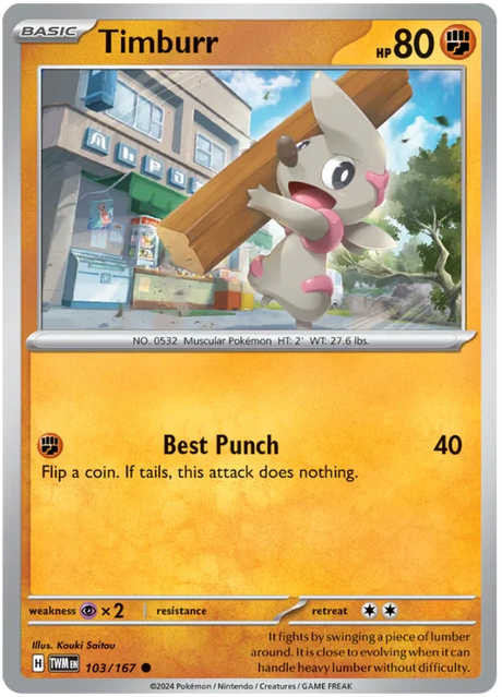 Timburr Twilight Masquerade Pokemon Single 103/167