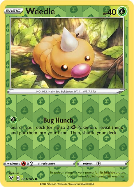 Weedle 001/185, Vivid Voltage, Reverse Holo finish, representative matte composite