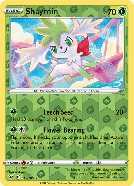 Shaymin 015/185, Vivid Voltage, Reverse Holo finish, representative matte composite