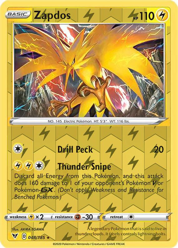 Zapdos 048/185, Vivid Voltage, Reverse Holo finish, representative matte composite