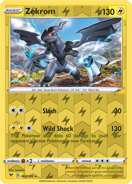 Zekrom 060/185, Vivid Voltage, Reverse Holo finish, representative matte composite
