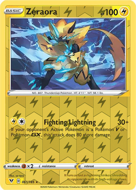 Zeraora 061/185, Vivid Voltage, Reverse Holo finish, representative matte composite