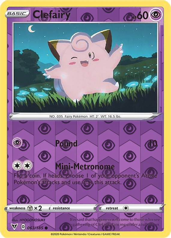 Clefairy 063/185, Vivid Voltage, Reverse Holo finish, representative matte composite