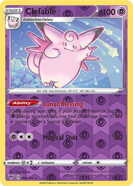 Clefable 064/185, Vivid Voltage, Reverse Holo finish, representative matte composite