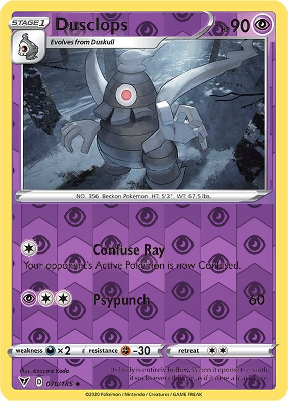 Dusclops 070/185, Vivid Voltage, Reverse Holo finish, representative matte composite