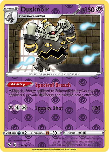 Dusknoir 071/185, Vivid Voltage, Reverse Holo finish, representative matte composite