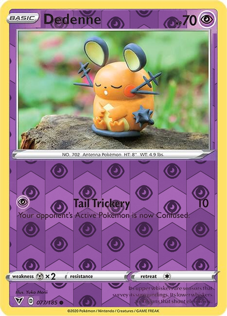 Dedenne 077/185, Vivid Voltage, Reverse Holo finish, representative matte composite