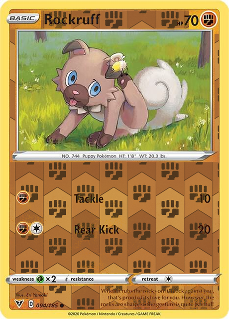 Rockruff 094/185, Vivid Voltage, Reverse Holo finish, representative matte composite