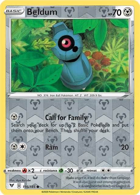 Beldum 116/185, Vivid Voltage, Reverse Holo finish, representative matte composite