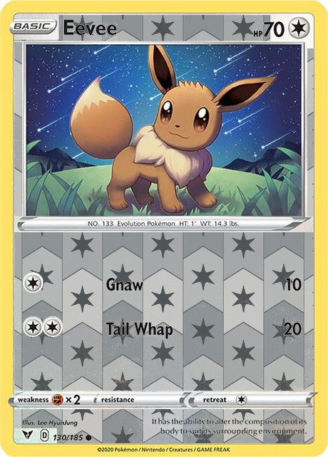 Eevee 130/185, Vivid Voltage, Reverse Holo finish, representative matte composite