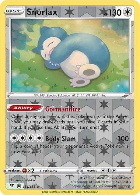 Snorlax 131/185, Vivid Voltage, Reverse Holo finish, representative matte composite