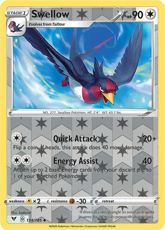 Swellow 134/185, Vivid Voltage, Reverse Holo finish, representative matte composite