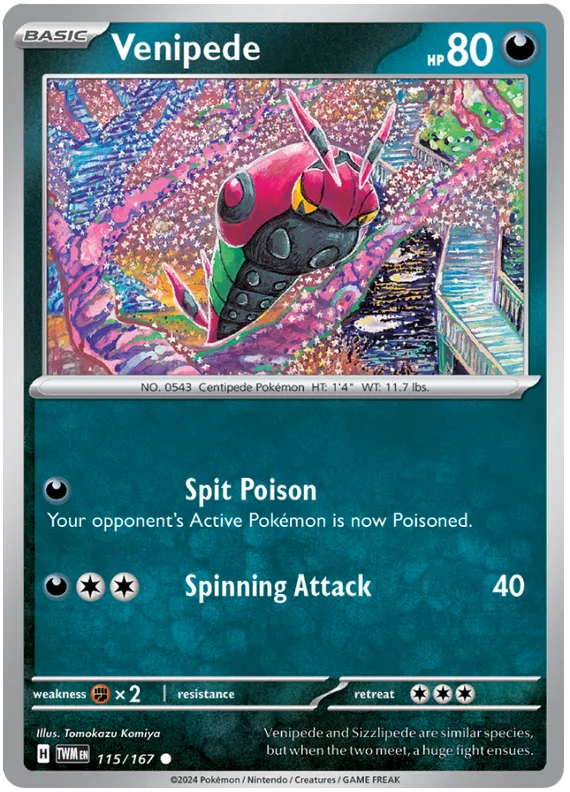 Venipede Twilight Masquerade Pokemon Single 115/167