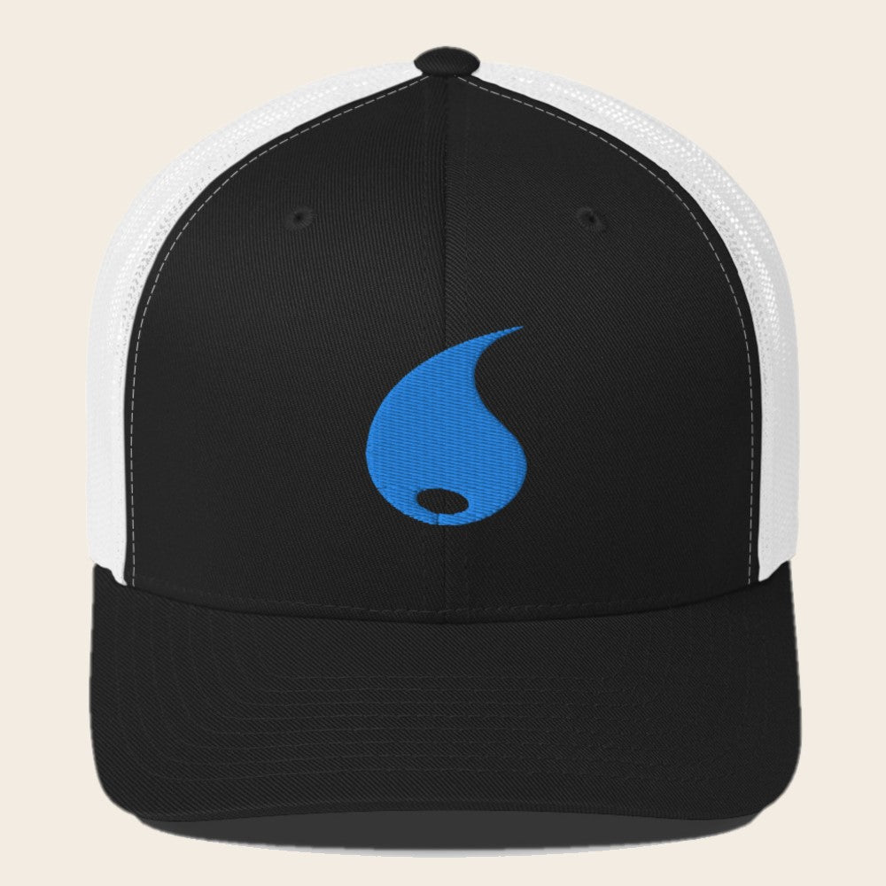 Water Type Pokemon 3D Embroidered Black with White Mesh Back Trucker Hat Front