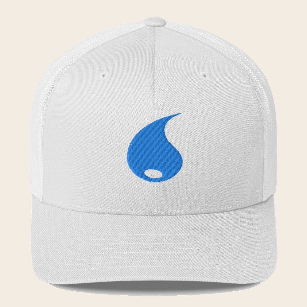 Water Type Pokemon 3D Embroidered White with White Mesh Back Trucker Hat Front