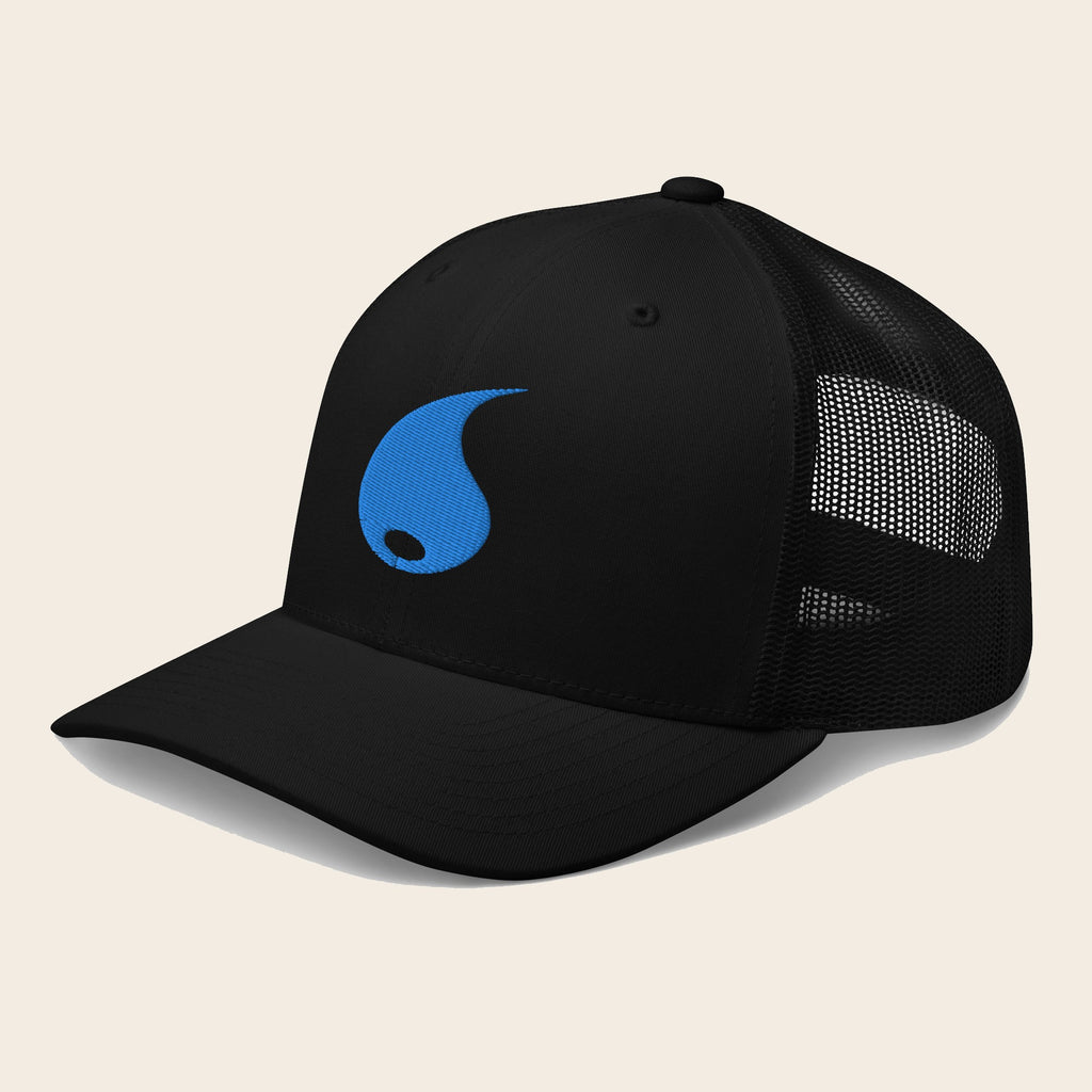 Water Type Pokemon 3D Embroidered Black with Black Mesh Back Trucker Hat Front Left
