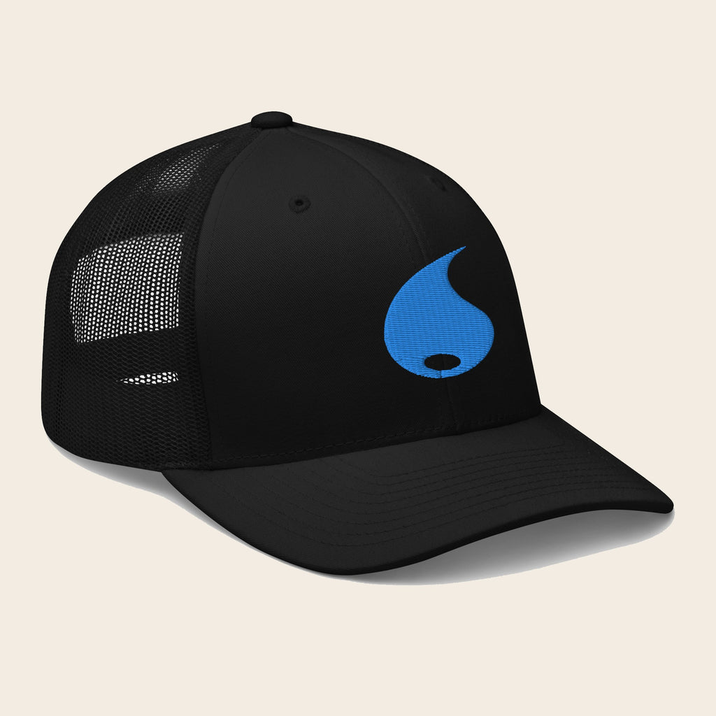 Water Type Pokemon 3D Embroidered Black with Black Mesh Back Trucker Hat Front Right