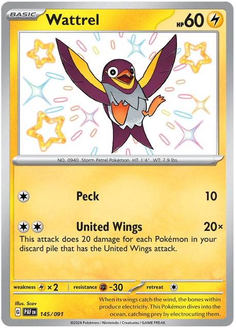 Wattrel Paldean Fates Pokemon Card Single 145/091
