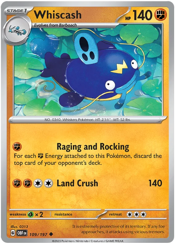 Whiscash Obsidian Flames Single Pokemon Card