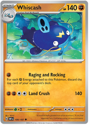 Whiscash Obsidian Flames Single Pokemon Card
