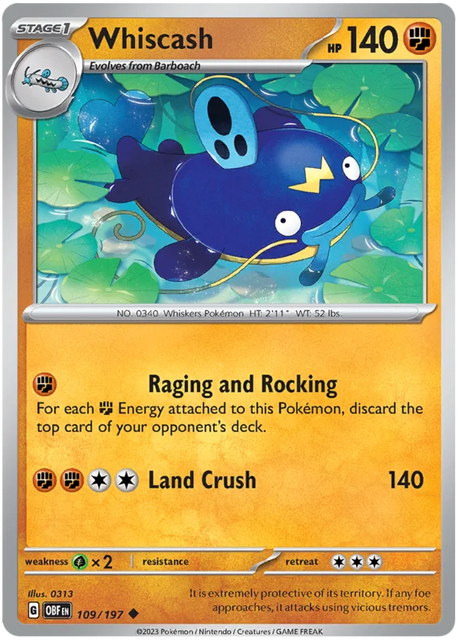 Whiscash Obsidian Flames Single Pokemon Card
