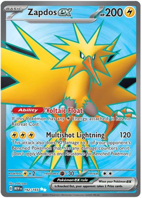 Zapdos ex Full Art 151 Single Pokemon Card