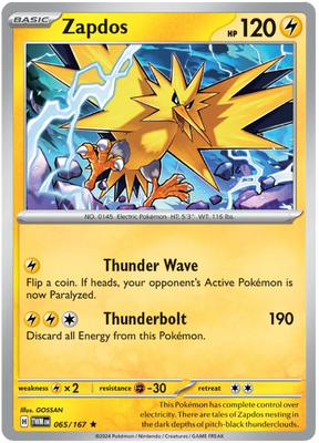 Zapdos Twilight Masquerade Pokemon Single 065/167