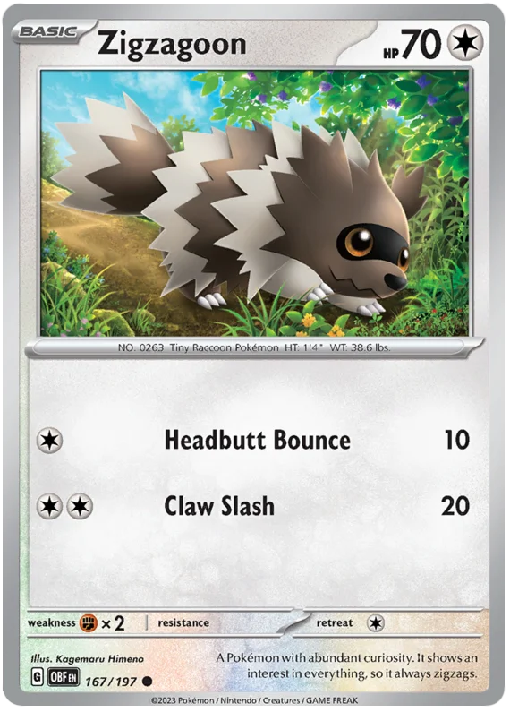 Zigzagoon Obsidian Flames Single Pokemon Card
