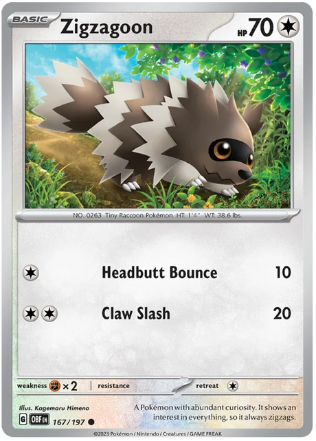 Zigzagoon Obsidian Flames Single Pokemon Card
