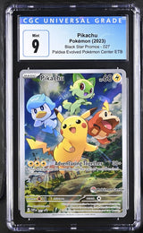 CGC 9 Pokemon Pikachu (2023) Paldea Evolved Black Star Promo with Pokemon Center Stamp 027 (Front)