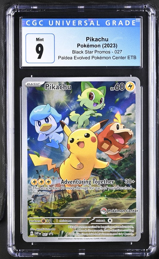 CGC 9 Pokemon Pikachu (2023) Paldea Evolved Black Star Promo with Pokemon Center Stamp 027 (Front)